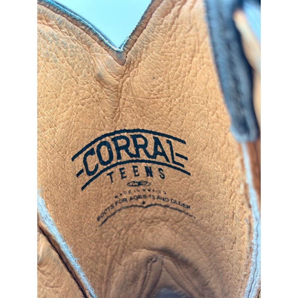 Corral Teens Western Boots 4.5T Wing Cross Brown Leather Square Toe A1032 - Picture 6 of 8